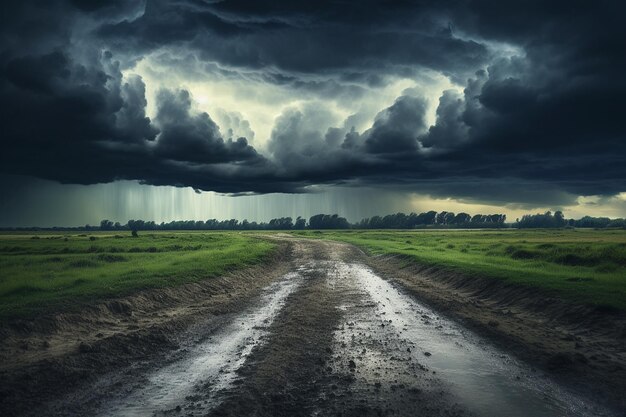 Des nuages d'orage au-dessus d'une ferme éolienne rurale