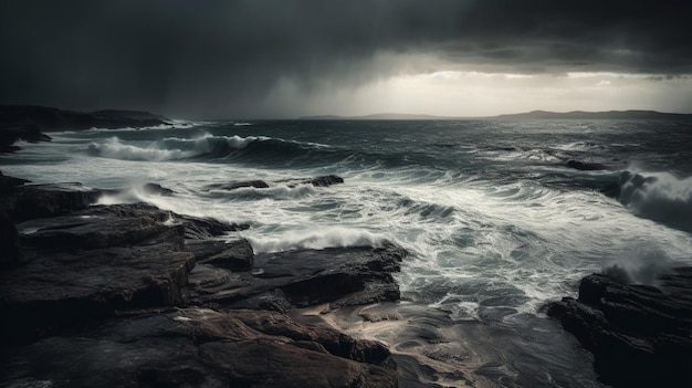 Nuages d'orage au-dessus de l'océan avec un ciel orageux