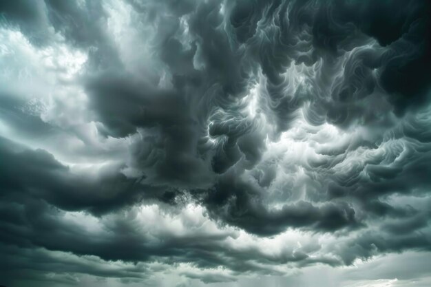 Photo des nuages d'orage spectaculaires à travers lesquels la lumière du soleil brille.