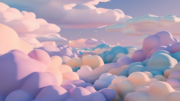 Photo des nuages pastel doux et rêveux avec des étoiles.