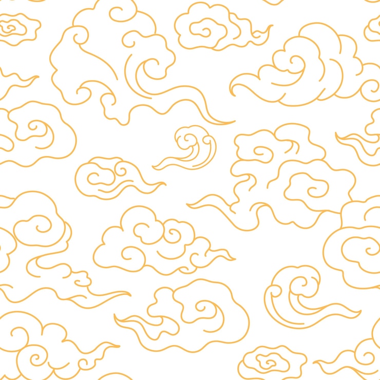 Photo des nuages png motif fond sans couture or autocollant d'illustration orientale chinoise