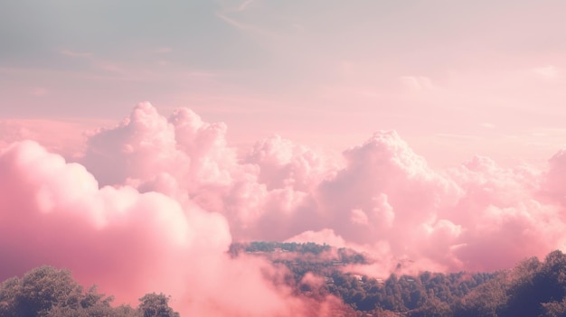 Photo nuages roses au-dessus du fond d'écran de la forêt