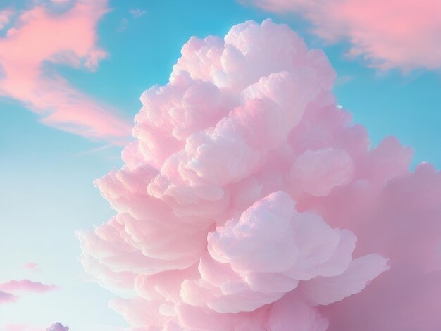 Des nuages roses et blancs sur un papier peint bleu