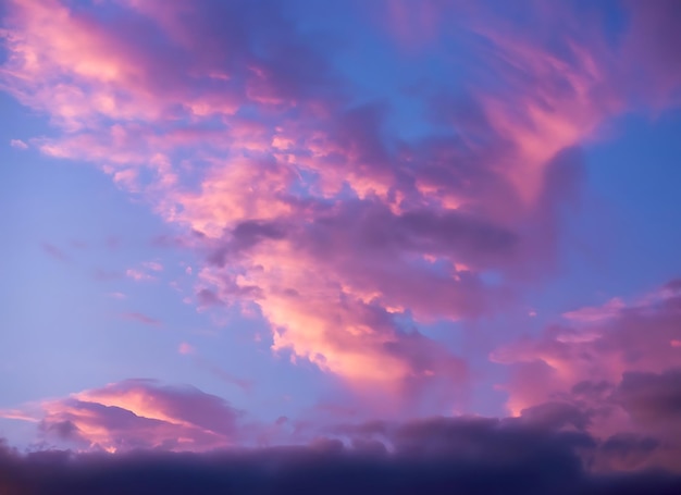 Des nuages roses et un ciel bleu violet