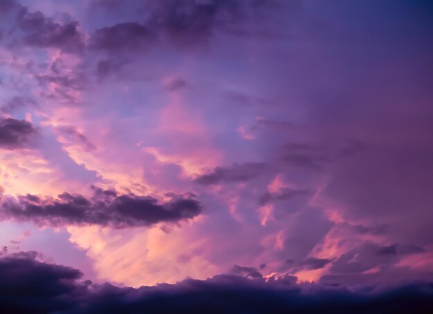 Des nuages roses et un ciel bleu violet