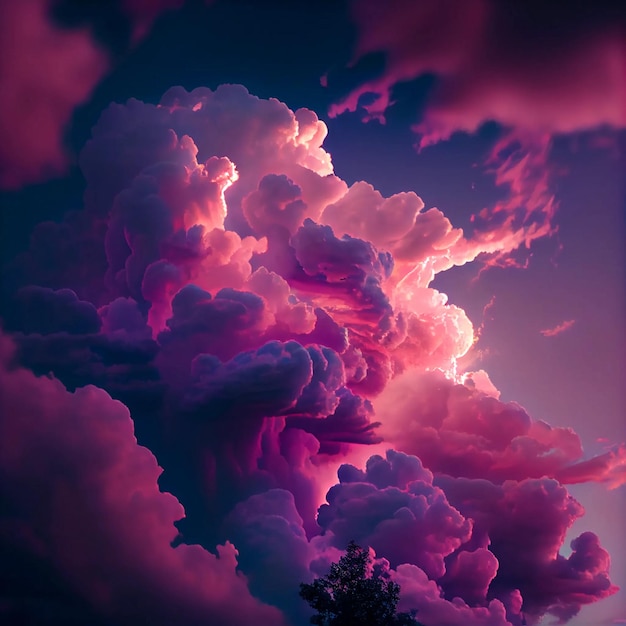 Nuages roses dans le ciel ciel violet