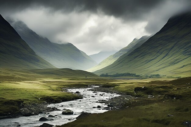 Photo des nuages sombres au-dessus d'une chaîne de montagnes