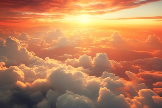 Nuages spectaculaires avec vue sur le ciel au coucher du soleil depuis Airplane Generative By Ai