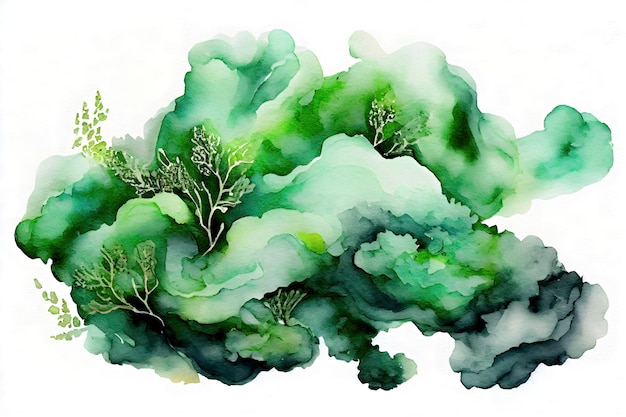 Nuages verts fantaisistes sur fond blanc