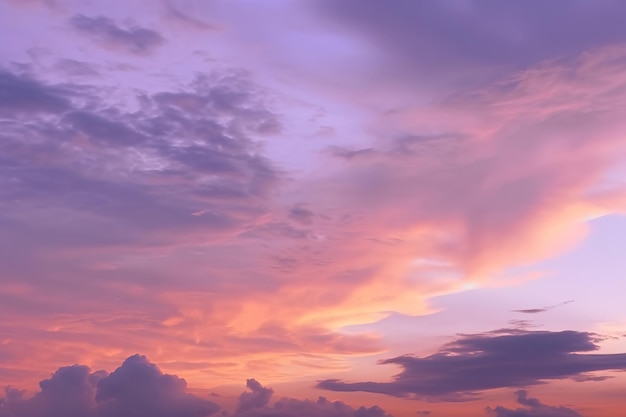 Nuages de violet et de jaune sur une image du coucher de soleil