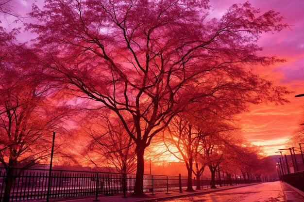 Des nuances roses et orange dans le ciel du matin