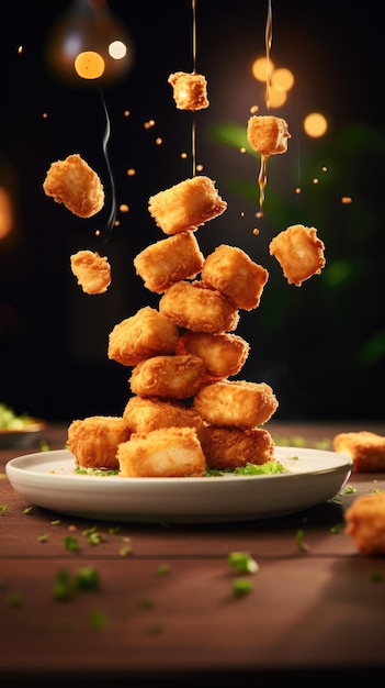 Photo une nugget de poulet est un produit alimentaire composé d'un petit morceau de poulet désossé