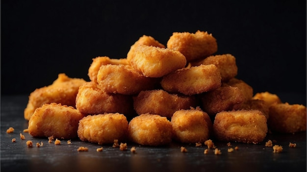 des nuggets de poulet sur un fond noir