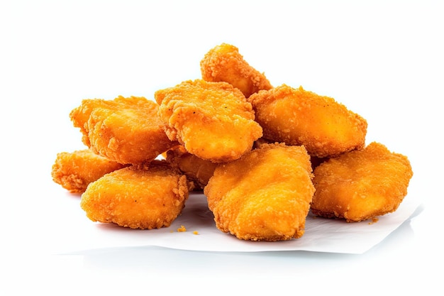 Des nuggets de poulet frais sur fond blanc