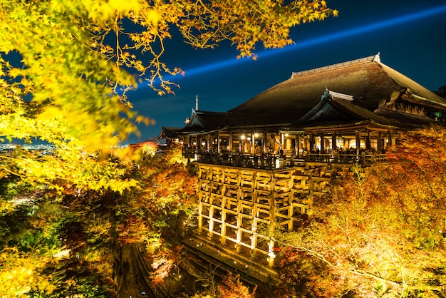 La nuit d&#39;automne s&#39;illumine au temple Kiyomizu-dera