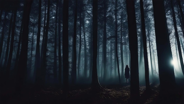 Photo nuit brumeuse dans la forêt concept d'halloween généré par l'ia