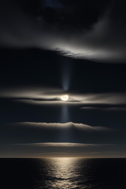 Nuit ciel étoilé clair de lune brillant sur l'eau de mer pensées solitaires fond d'écran bannière