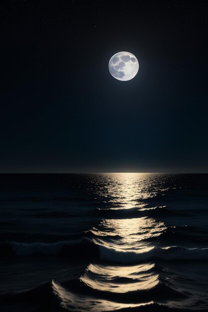 Nuit ciel étoilé clair de lune brillant sur l'eau de mer pensées solitaires fond d'écran bannière