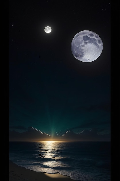 Nuit ciel étoilé clair de lune brillant sur l'eau de mer pensées solitaires fond d'écran bannière