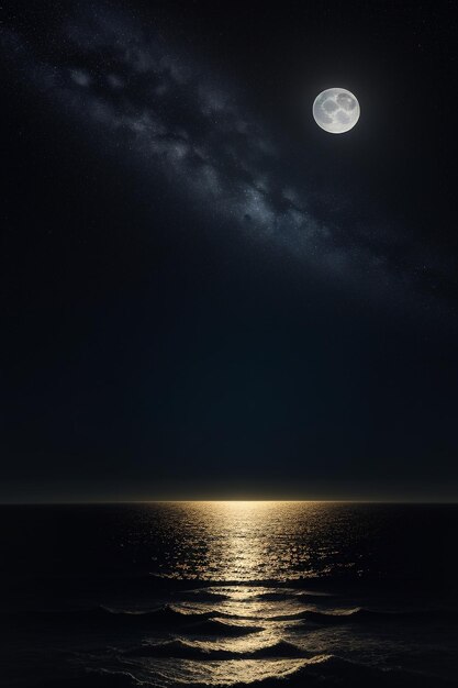 Nuit ciel étoilé clair de lune brillant sur l'eau de mer pensées solitaires fond d'écran bannière