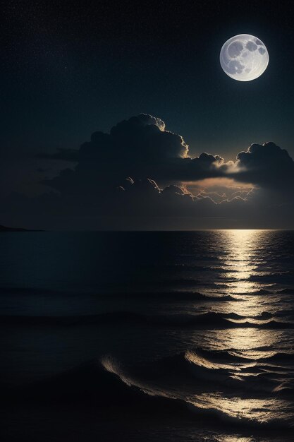 Nuit ciel étoilé clair de lune brillant sur l'eau de mer pensées solitaires fond d'écran bannière