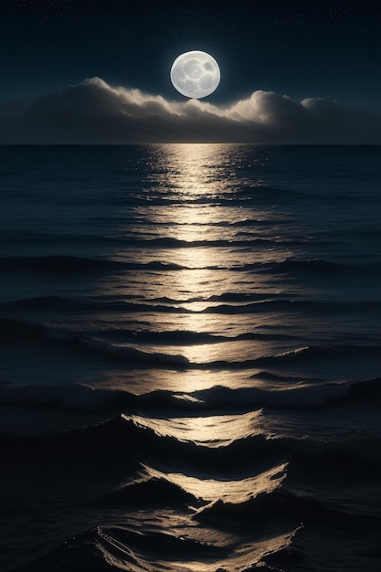 Photo nuit ciel étoilé clair de lune brillant sur l'eau de mer pensées solitaires fond d'écran bannière