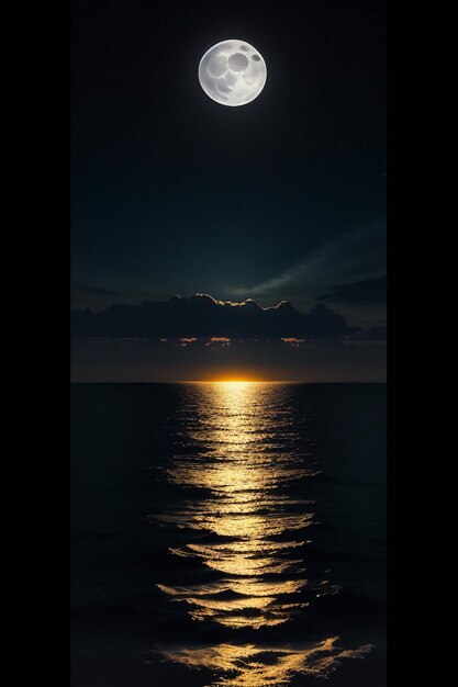 Nuit ciel étoilé clair de lune brillant sur l'eau de mer pensées solitaires fond d'écran bannière