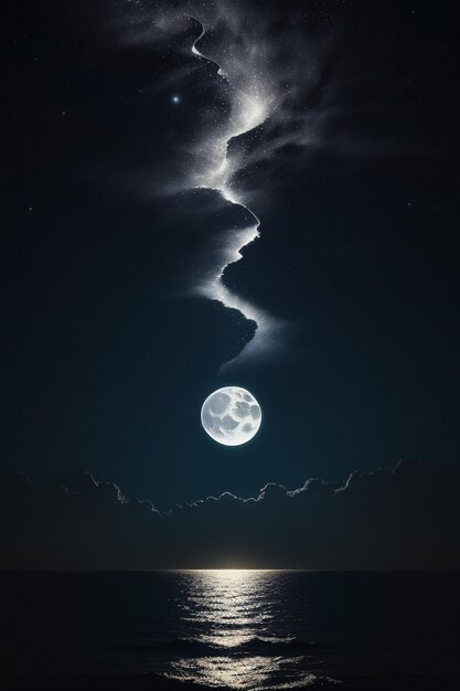 Nuit ciel étoilé clair de lune brillant sur l'eau de mer pensées solitaires fond d'écran bannière