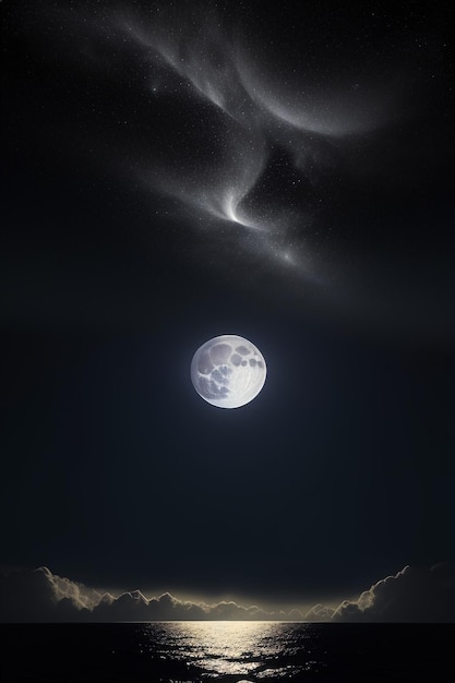 Nuit ciel étoilé clair de lune brillant sur l'eau de mer pensées solitaires fond d'écran bannière