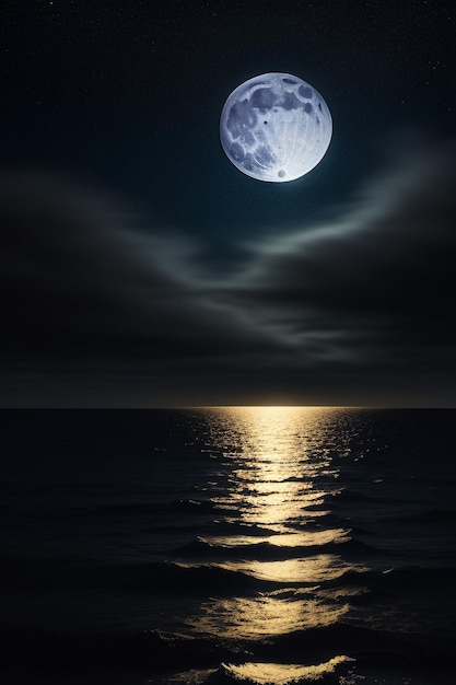 Photo nuit ciel étoilé clair de lune brillant sur l'eau de mer pensées solitaires fond d'écran bannière