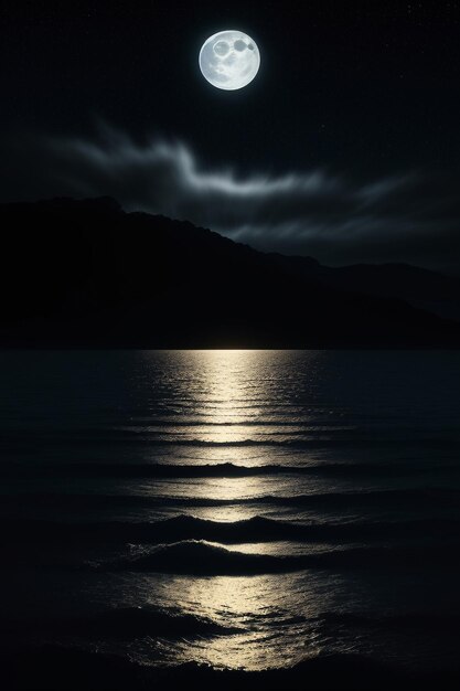 Nuit ciel étoilé clair de lune brillant sur l'eau de mer pensées solitaires fond d'écran bannière