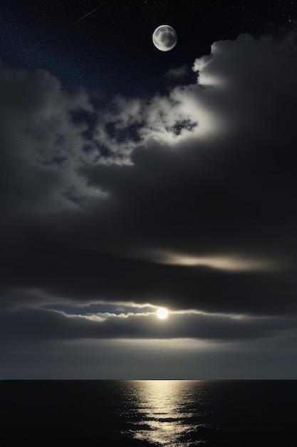 Nuit ciel étoilé clair de lune brillant sur l'eau de mer pensées solitaires fond d'écran bannière