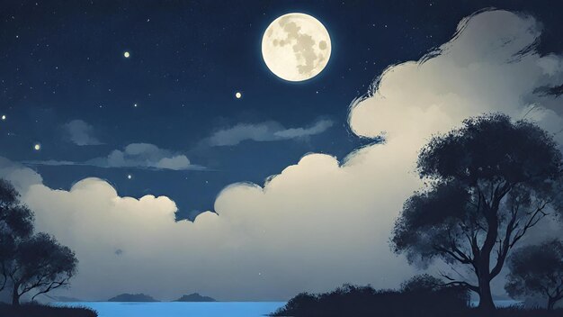 Nuit avec le clair de lune bleu Version de papier peint de bureau