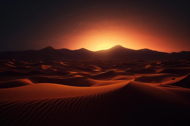 Photo nuit dans les dunes de sable du désert