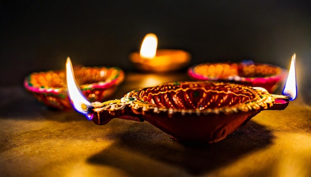La nuit de Diwali ornée de lampes d'argile Diya
