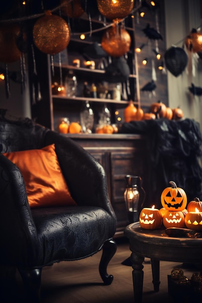 Photo la nuit des esprits décor d'halloween dans le salon