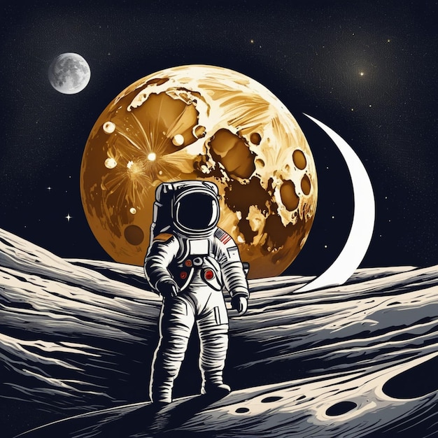 Nuit étoilée avec un croissant de lune et un astronaute à la dérive Mug