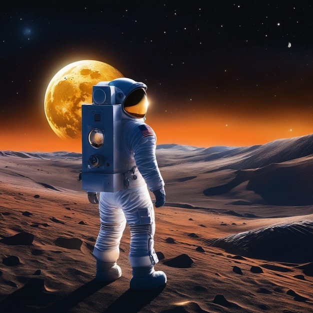Nuit étoilée avec un croissant de lune et un astronaute à la dérive Mug