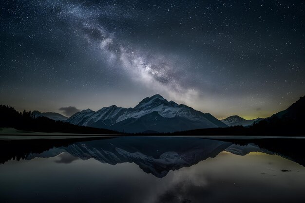 La nuit étoilée éclaire la majestueuse chaîne de montagnes dans une scène tranquille.