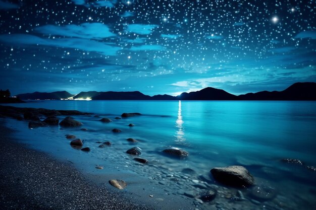 Photo la nuit étoilée et le paysage de la mer