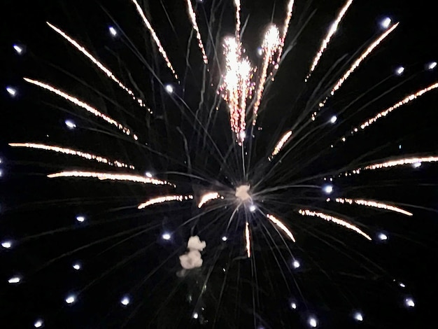 La nuit, des feux d'artifice éblouissants éclatent contre un ciel sombre.