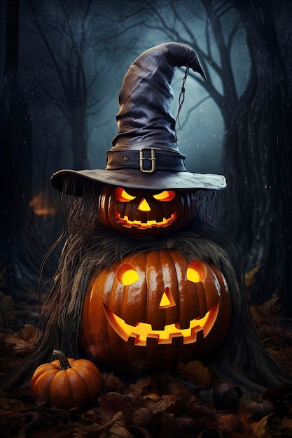 Nuit d'Halloween d'automne une citrouille avec un chapeau ar 32