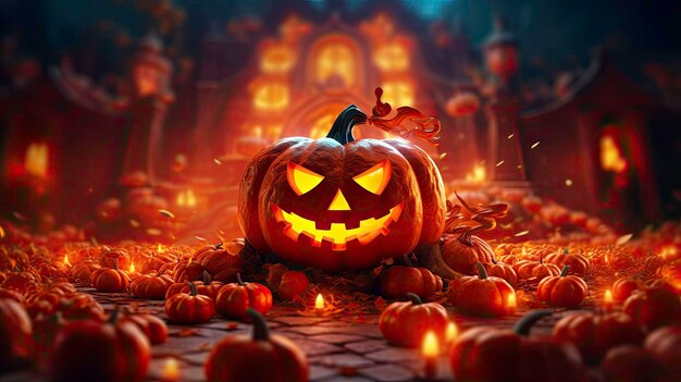 Une nuit d'Halloween effrayante avec des citrouilles et des fantômes générés par l'IA