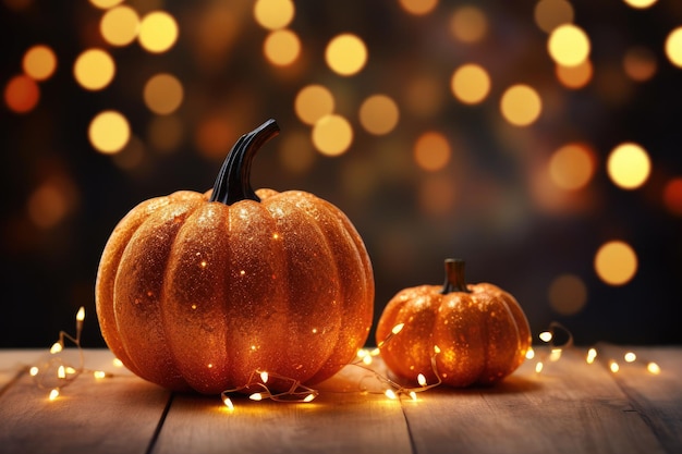 Nuit d'Halloween avec une table en bois et une silhouette d'arbre mort