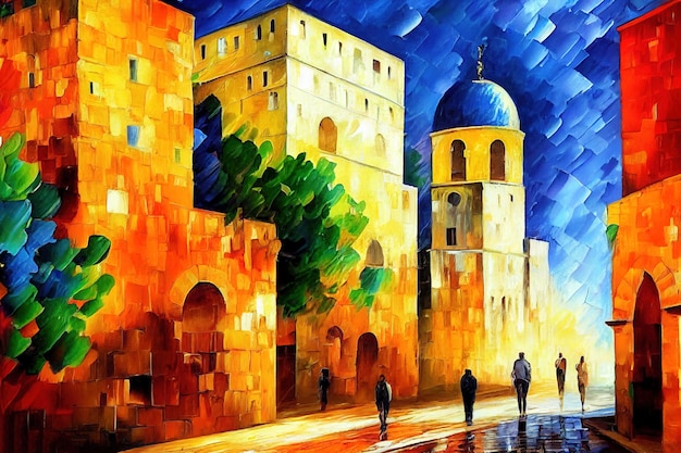 Nuit à jérusalem israël art abstrait lumineux