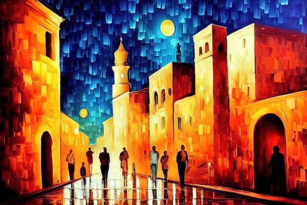 Nuit à jérusalem israël art abstrait lumineux