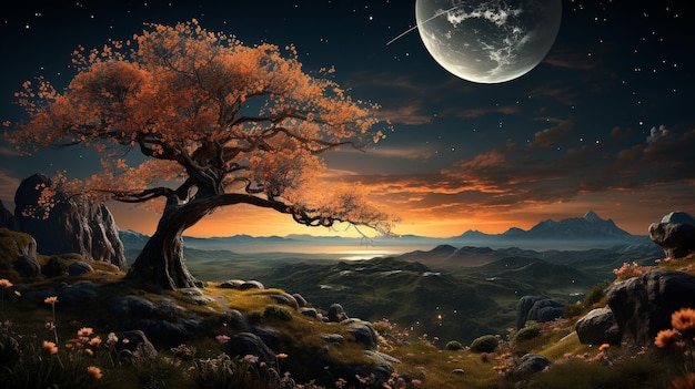 Nuit de lune _ecliptic_landscape_HD 8K fond d'écran Image photographique