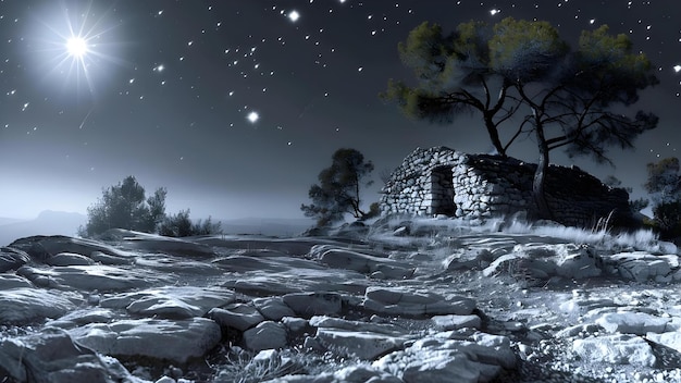 Photo une nuit magique, la nature brille sur les ruines, l'oubli de l'homme, la beauté de la nature sur les anciennes ruines, une nuit magique remplie d'émerveillement et d'histoire.