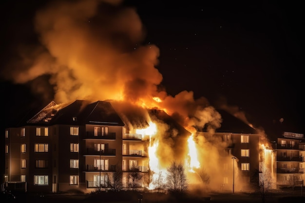 Photo la nuit de la maison en flammes génère ai