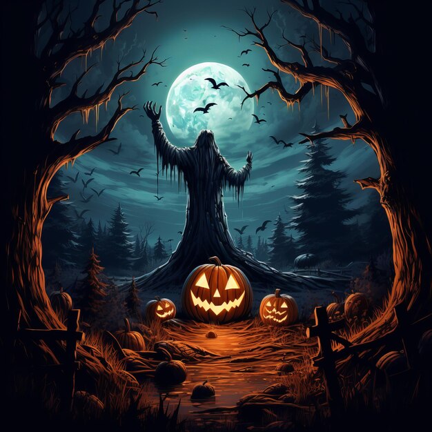 Une nuit mystérieuse dans la forêt Scène de nuit d'Halloween